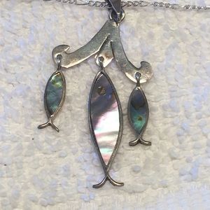 Vintage sterling silver Abalone fish necklace